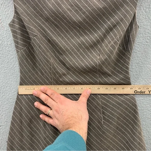 Nicole Miller Contrast Lace Tailored Pencil Sheath Stretch Pinstriped Dress - Picture 5 of 11